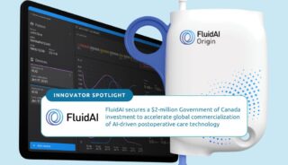 FluidAI secures a $2-million Government of Canada investment to accelerate global commercialization of AI-driven postoperative care technology Background image of FluidAI Origin, a novel sensing device that provides real-time pH monitoring. Origin™ data can seamlessly integrate into Stream™ Care alongside trends patients' health record data.