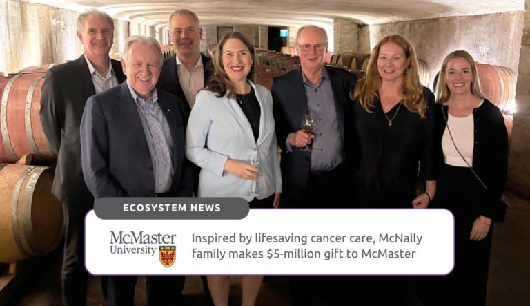 Patrick McNally and his wife Nancy, owners of Peninsula Ridge Estate Winery in Beamsville, have made a $5-million gift to McMaster University. Their investment will support emerging lung cancer researchers, fuel innovative discoveries and improve outcomes for patients throughout the region.